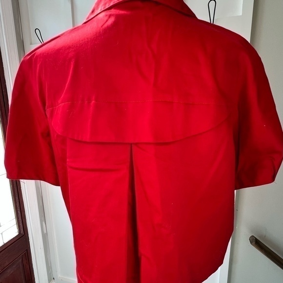 Grace Elements Women’s Crop Jacket Size 16 Red Short Sleeve Pleated Button Front - Picture 5 of 9
